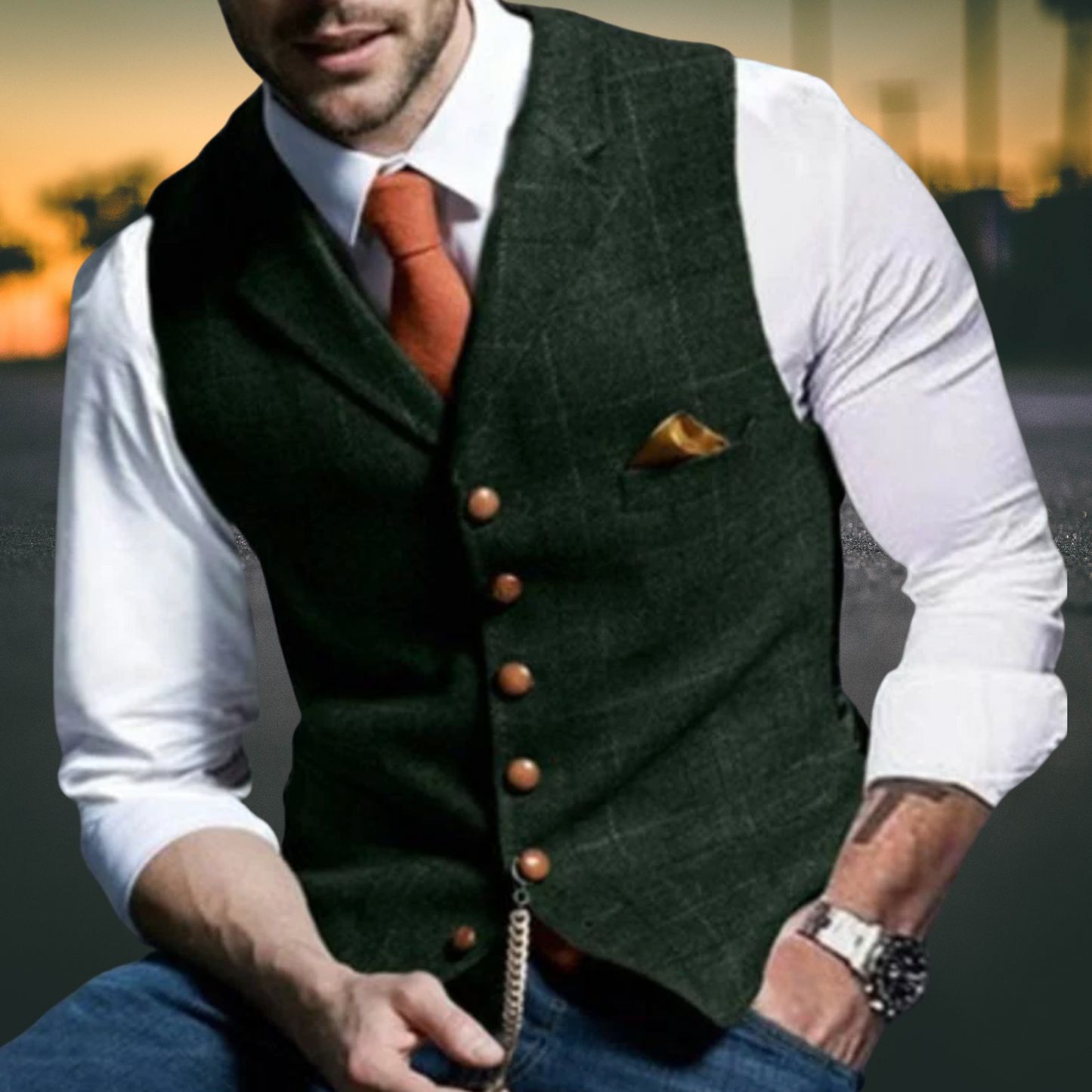 Herren Weste – Slim Fit mit Revers aus Hochwertigem Baumwollmix | Dunkelgrun