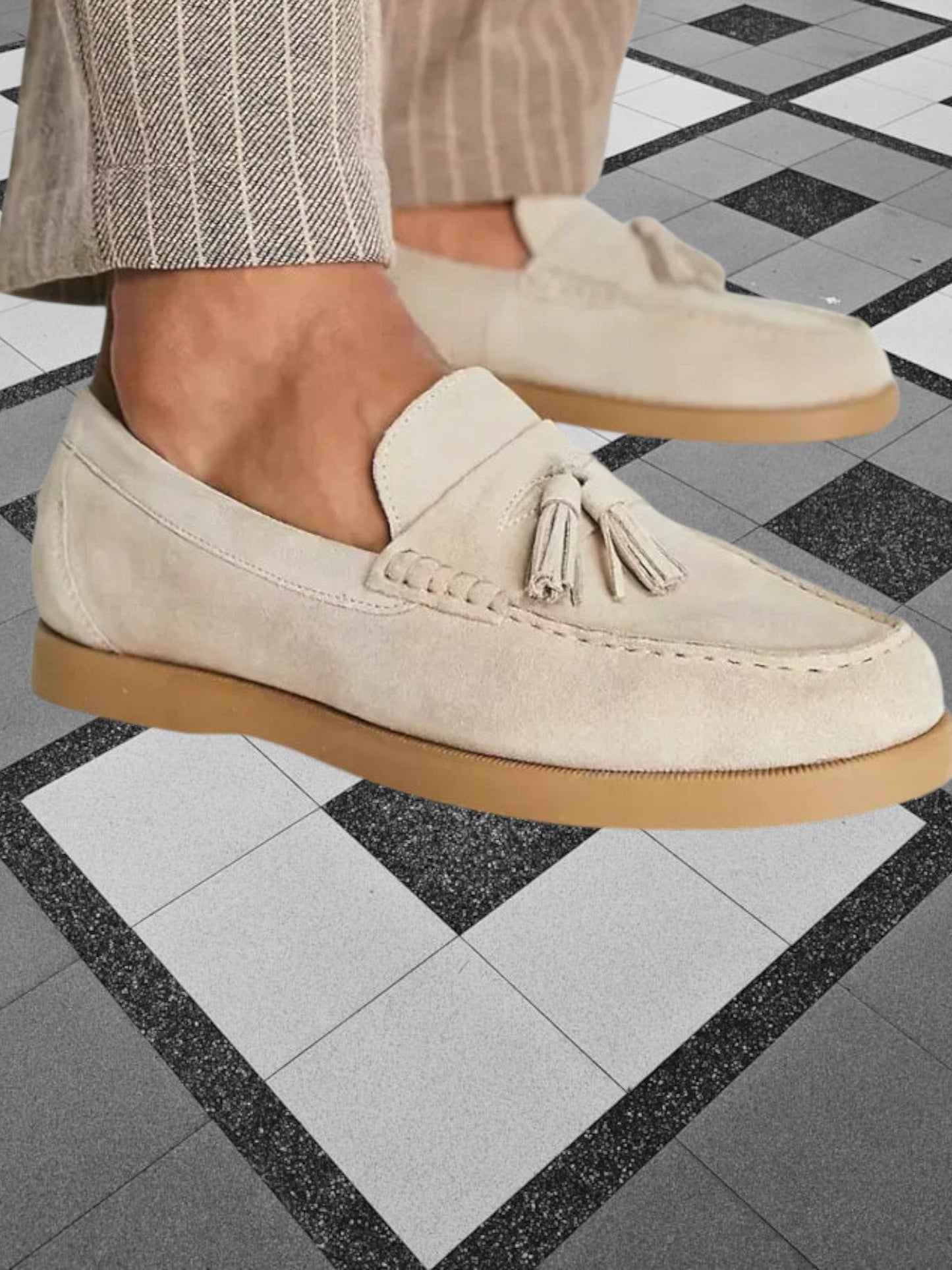 Herren Wildleder-Slipper mit nicht rutscher Sohle und komfortabler | Beige