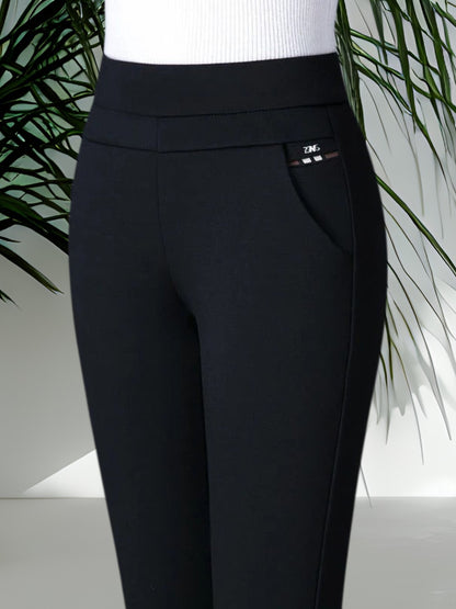 Hochtaillierte Sport Leggings Damen mit Stretch und Faux-Taschen  Schwarz