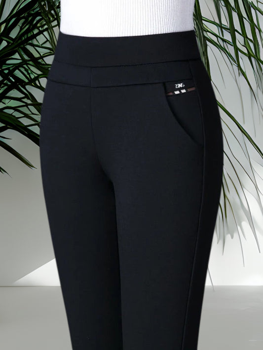 Hochtaillierte Sport Leggings Damen mit Stretch und Faux-Taschen  Schwarz