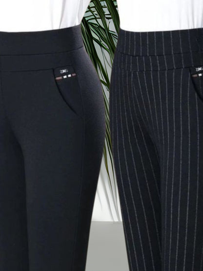 Hochtaillierte Sport Leggings Damen mit Stretch und Faux-Taschen | Schwarz gestreift 2