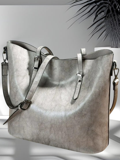 Iris | Vintage Leder Umhängetasche mit verstellbarem Riemen | Helles Grau
