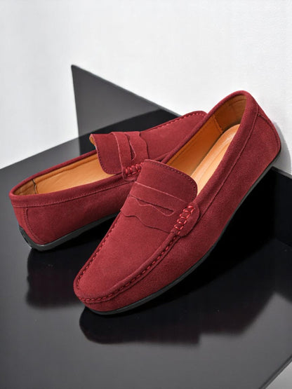 Isaac | Stilvolle Herren Slipper aus hochwertigem Wildleder mit rutschfester Sohle und Slip-On Design | Bordeaux