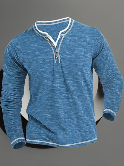 Jörg | Herren Langarmshirt mit V-Ausschnitt aus atmungsaktivem Material für den Frühling | Blau
