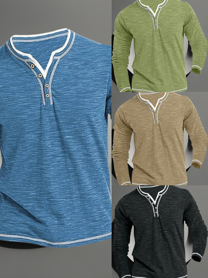 Jörg | Herren Langarmshirt mit V-Ausschnitt aus atmungsaktivem Material für den Frühling | Blau 2