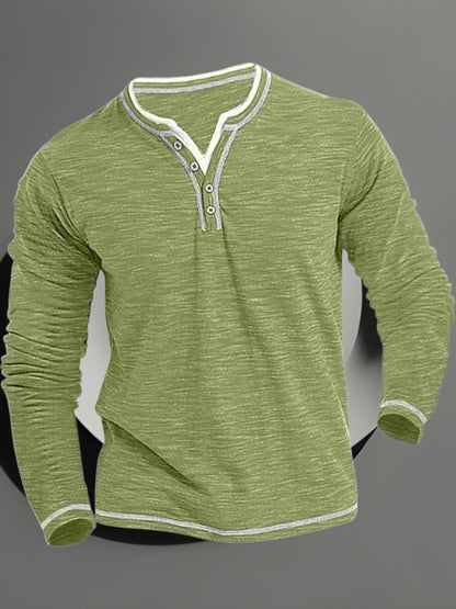 Jörg | Herren Langarmshirt mit V-Ausschnitt aus atmungsaktivem Material für den Frühling | Grun