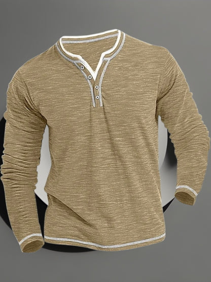 Jörg | Herren Langarmshirt mit V-Ausschnitt aus atmungsaktivem Material für den Frühling | Khaki
