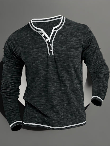 Jörg | Herren Langarmshirt mit V-Ausschnitt aus atmungsaktivem Material für den Frühling | Schwarz