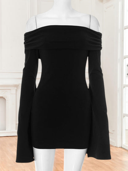 Jenny | Elegantes schulterfreies Minikleid mit Volantärmeln für Damen - Festliches Kleid für Hochzeitsgäste | Schwarz 3