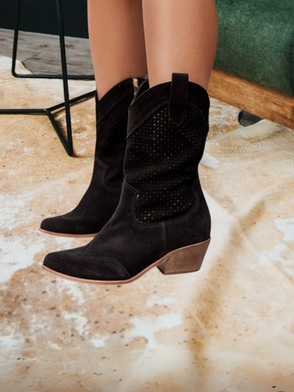 Jill | Orthopädische Cowboy-Stiefel mit Gel-Sohle und 4 cm Absatz für Damen im Western-Stil | Schwarz -