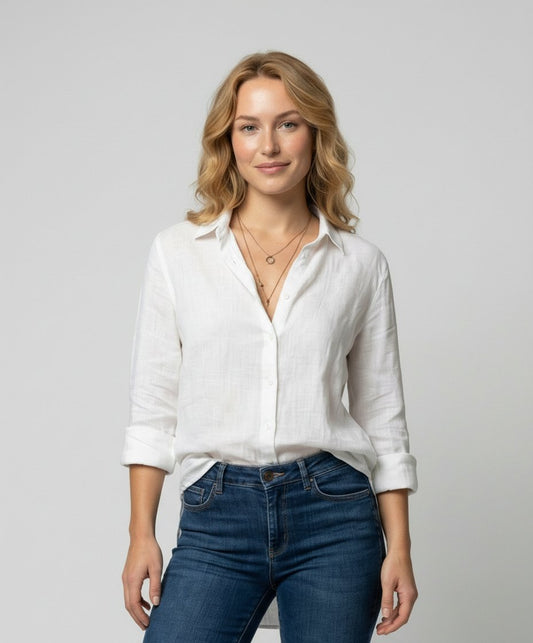 Katharina | Damen Leinen-Bluse Dreiviertelarm Klassischer Kragen 0