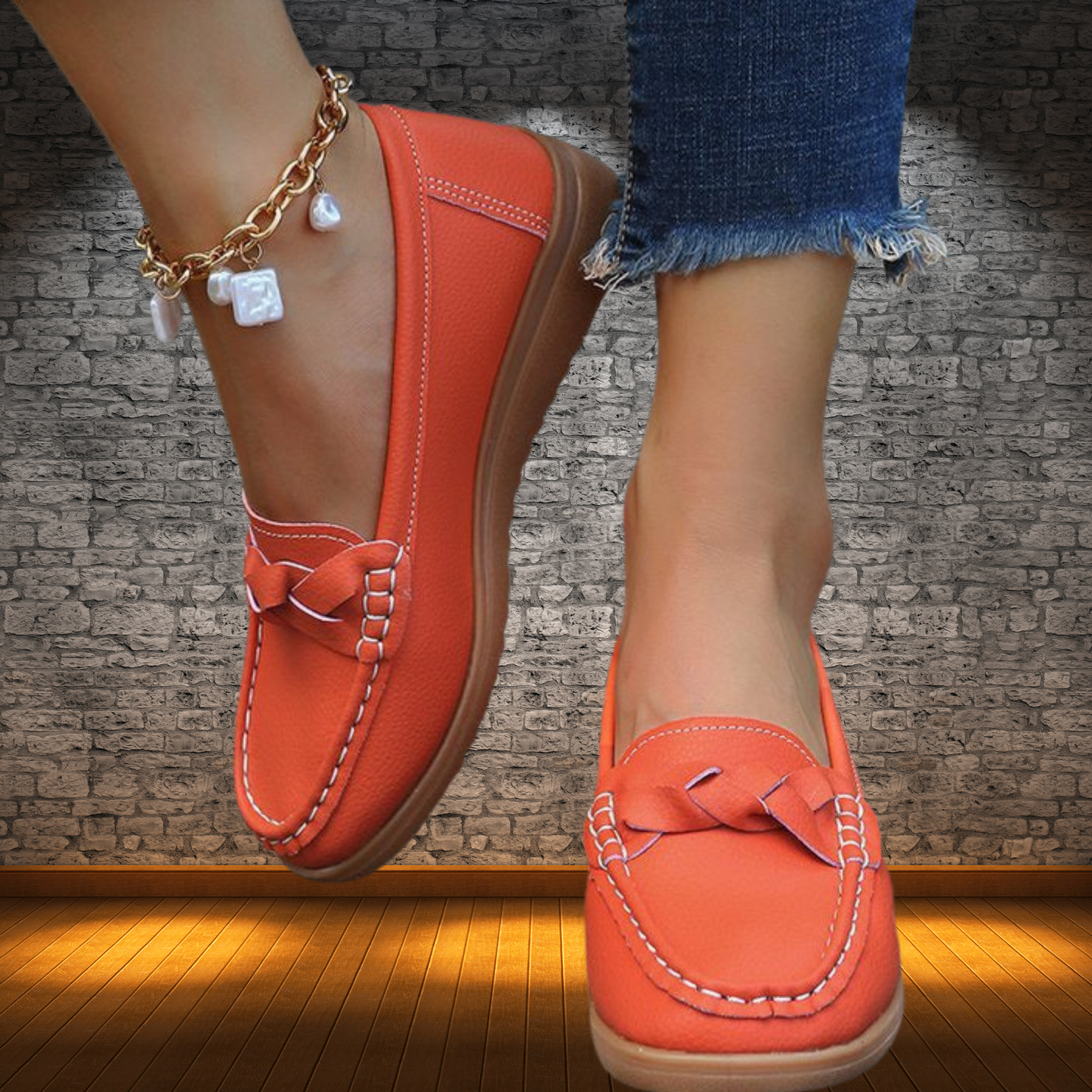 Klassische Slip-On Loafer aus Glattem Leder – Alltagstauglich und Stilvoll | Orange