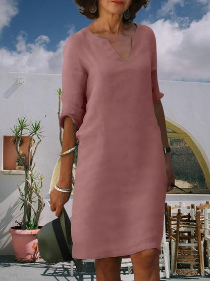 Knie-langen Mini-Kleid von Frauen mit V-Ausschnitt und 3/4-Ärmeln 4