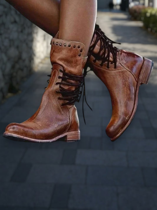 Lacey | Stilvolle Damenstiefel aus Leder mit Schnürsenkeln für Alltag und besondere Anlässe | Braun