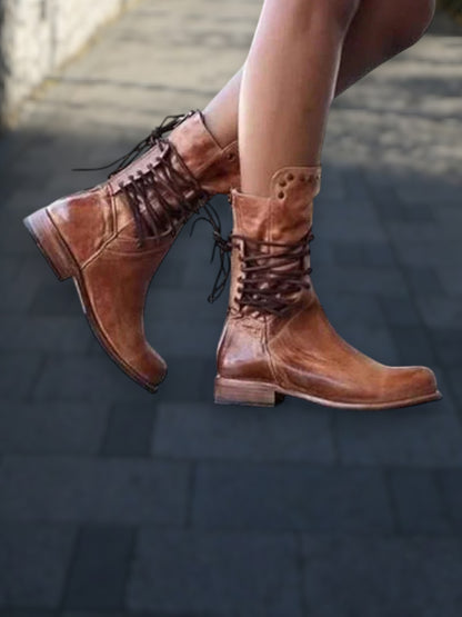Lacey | Stilvolle Damenstiefel aus Leder mit Schnürsenkeln für Alltag und besondere Anlässe | Braun 2
