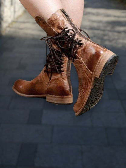 Lacey | Stilvolle Damenstiefel aus Leder mit Schnürsenkeln für Alltag und besondere Anlässe | Braun 3