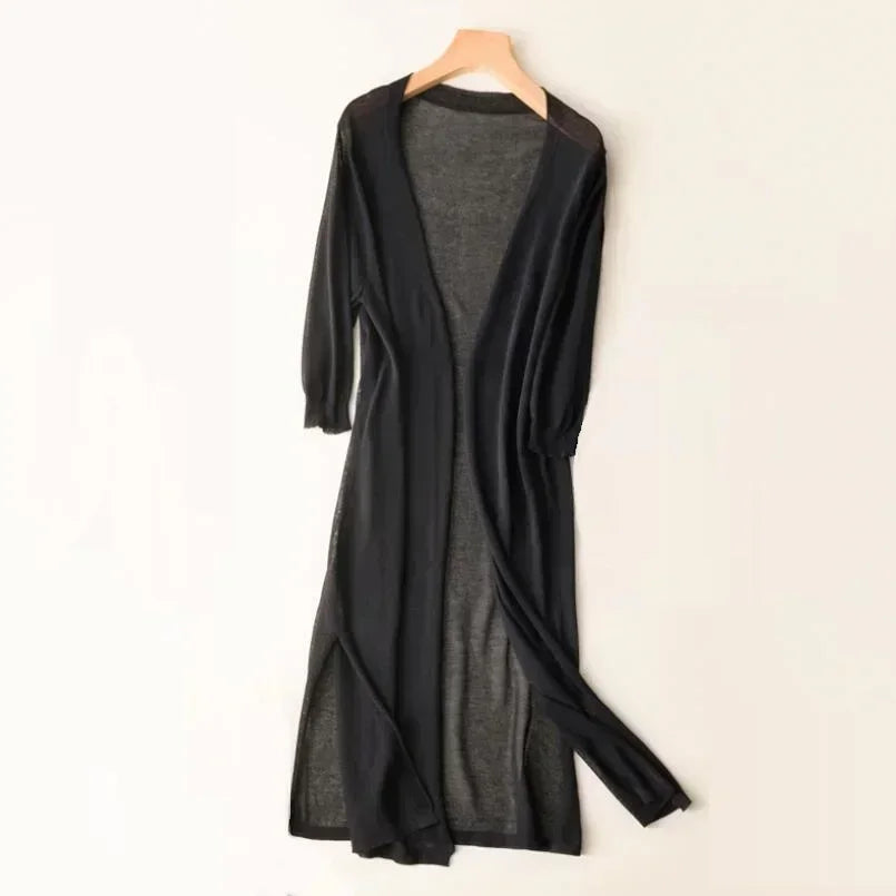 Langer Cardigan für Damen | Leichter V-Ausschnitt 2