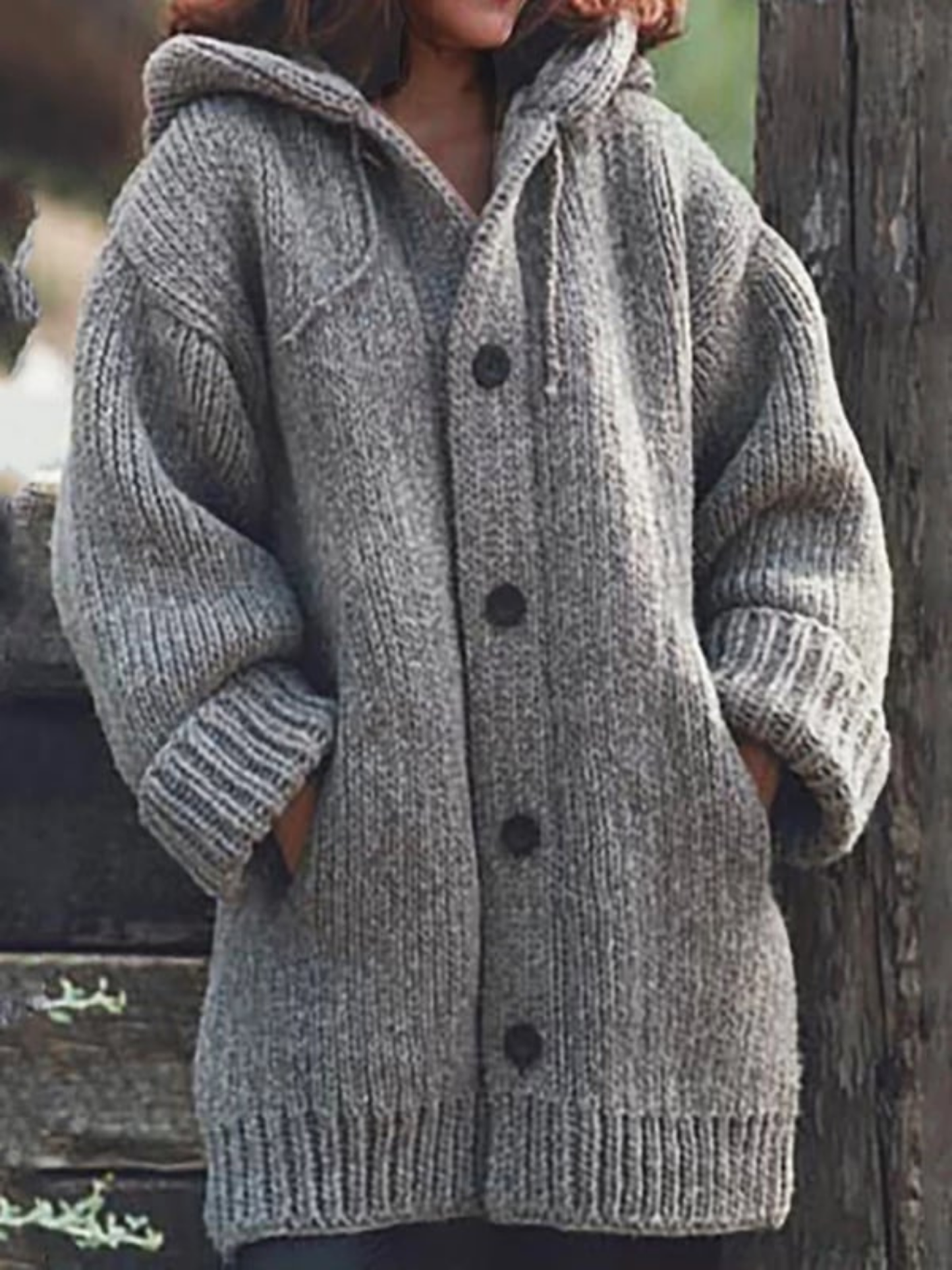 Langer Cardigan für Damen, mit Kapuze | Lange Länge 1