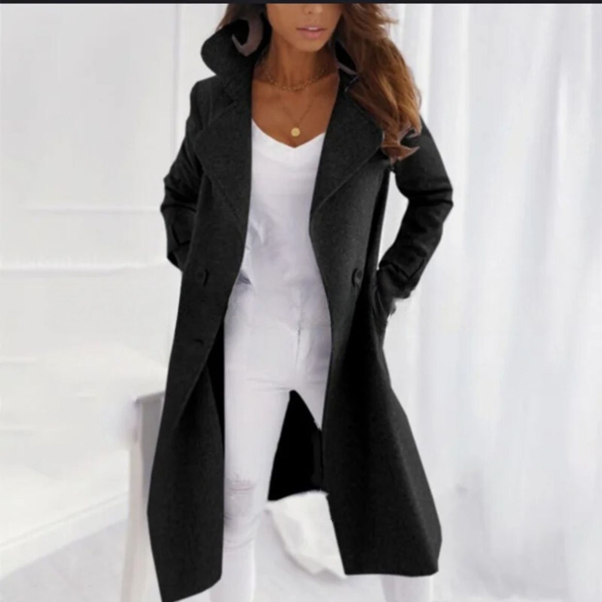 Langer Mantel mit Umlegekragen für Damen | Winter 1