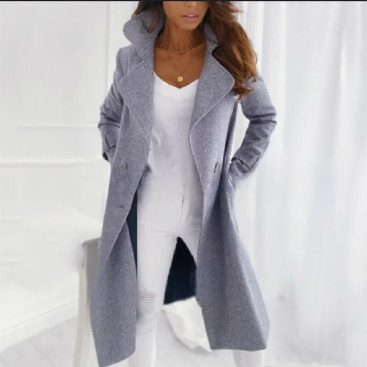 Langer Mantel mit Umlegekragen für Damen | Winter 3