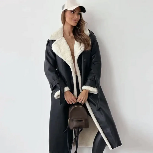 Langer Trenchcoat für Damen, mit Lammfellfutter, zweireihig | Winter 0
