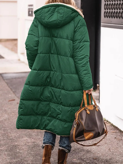 Langer Wintermantel für Damen, mit Kapuze | Winter