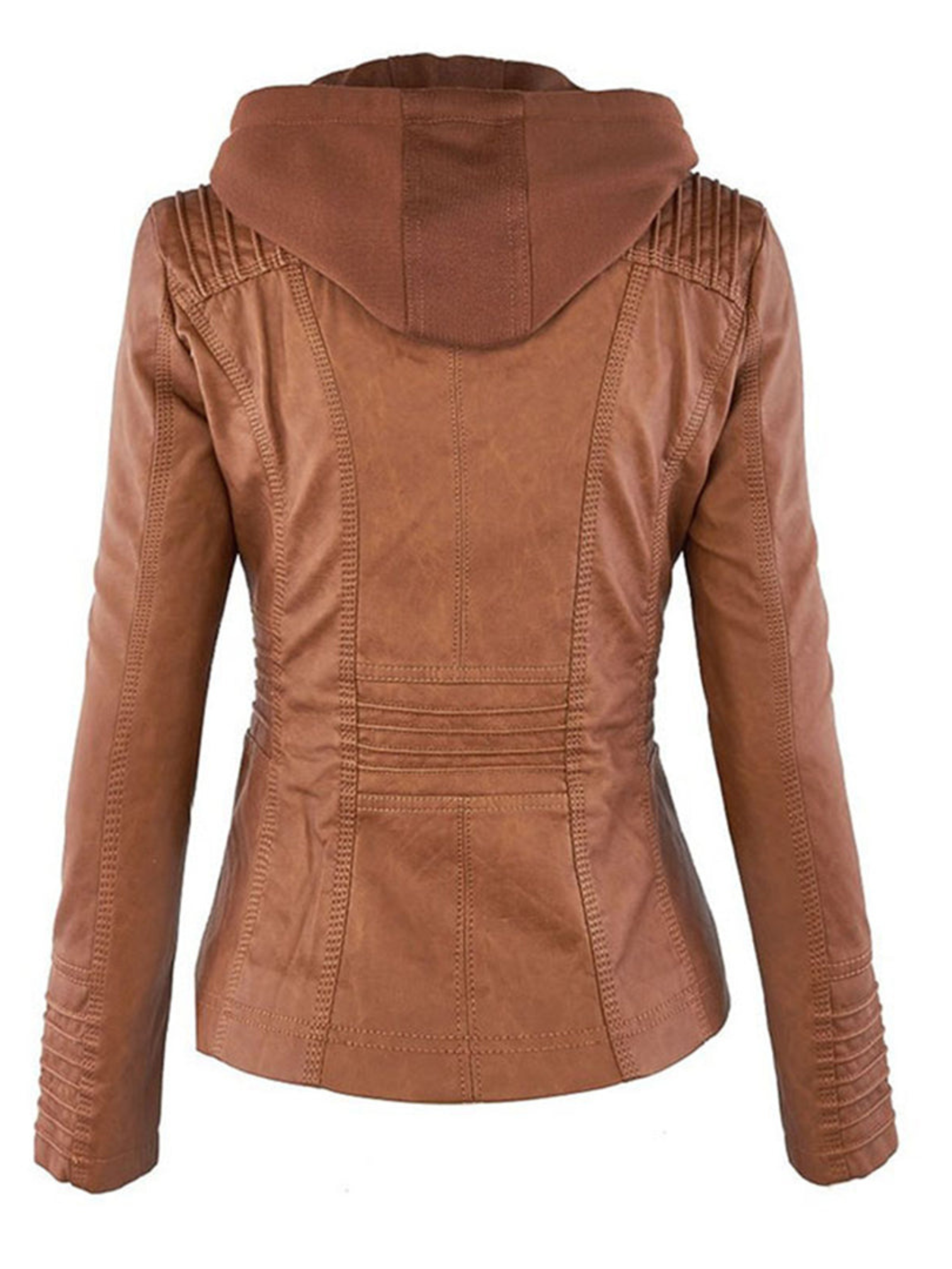 Lederjacke mit Kapuze für Damen | Geripptes Profil 1