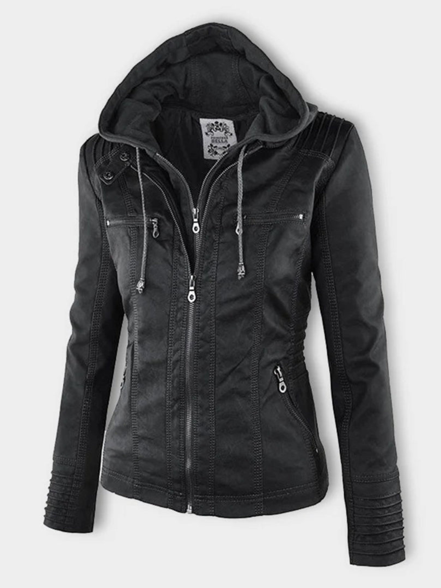 Lederjacke mit Kapuze für Damen | Geripptes Profil