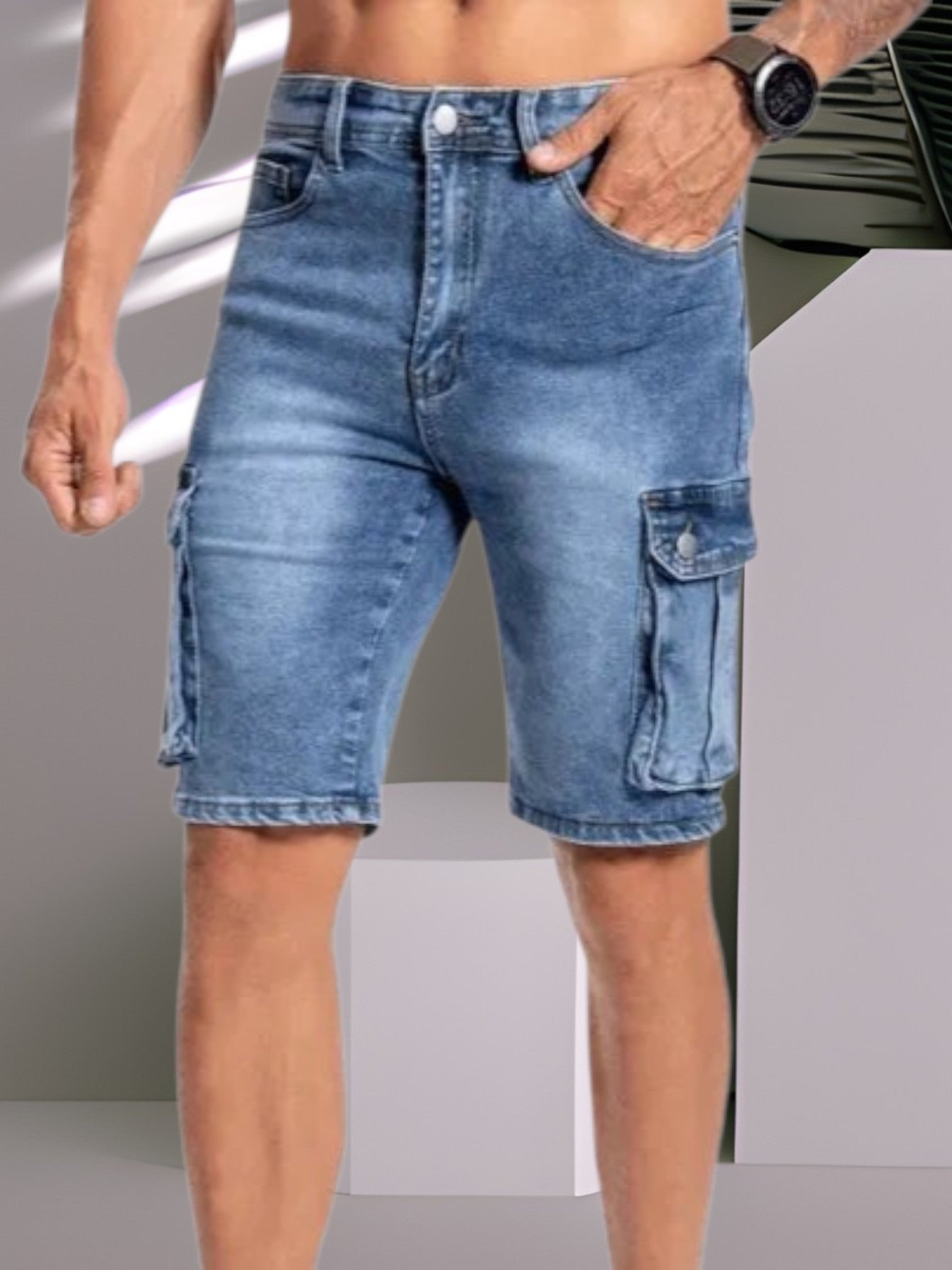 Leichte Jeansshorts für Herren mit Seitentaschen 2