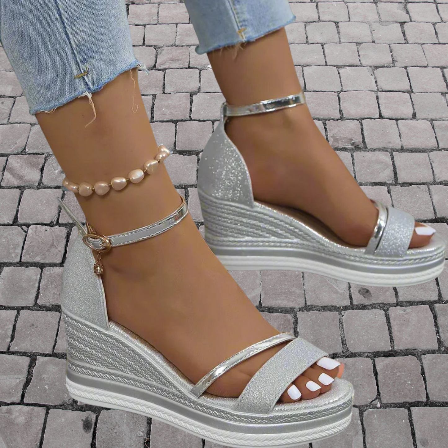 Leichte Sommerschuhe mit offenem Design und luftdurchlässigem Stoff | Silber