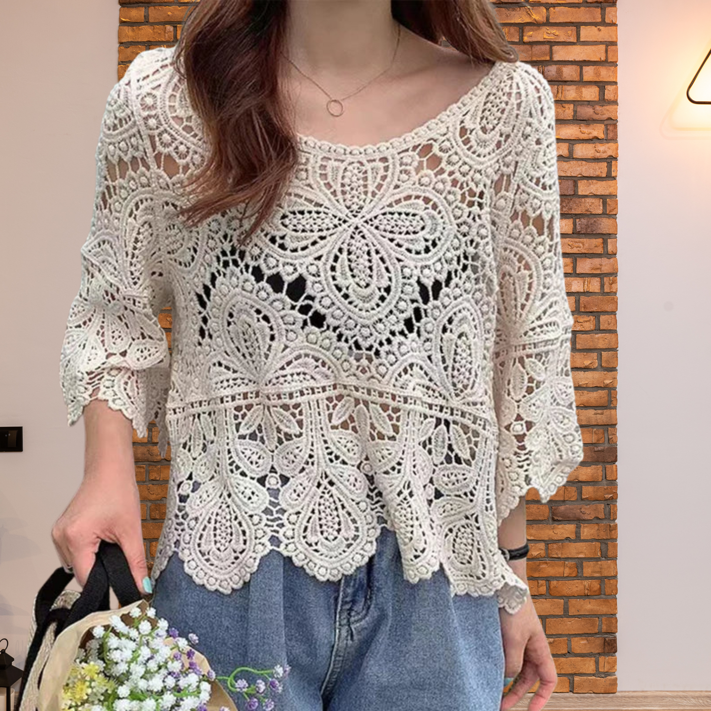Leichtes Top für Damen – Kurzarm, atmungsaktiv, aus Baumwolle | Aprikose 3