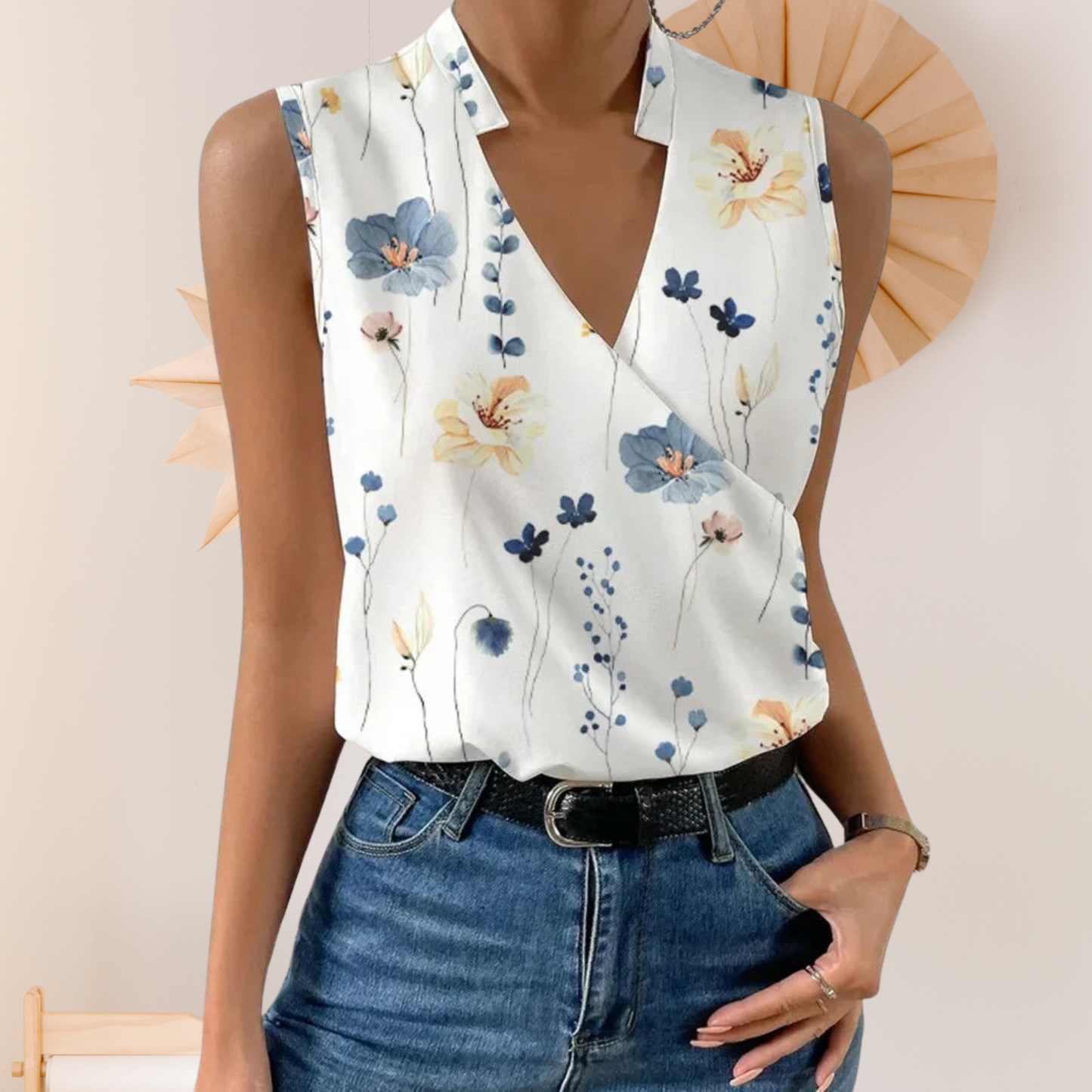 Leichtes ärmelloses Top für Damen – Perfekt für warme Sommertage | Weiß-Blau