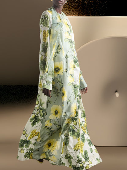 Lena | Elegantes Maxikleid Langarm mit Blumen- und Obstdruck für Damen | Grun 2