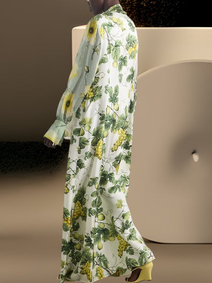 Lena | Elegantes Maxikleid Langarm mit Blumen- und Obstdruck für Damen | Grun 3