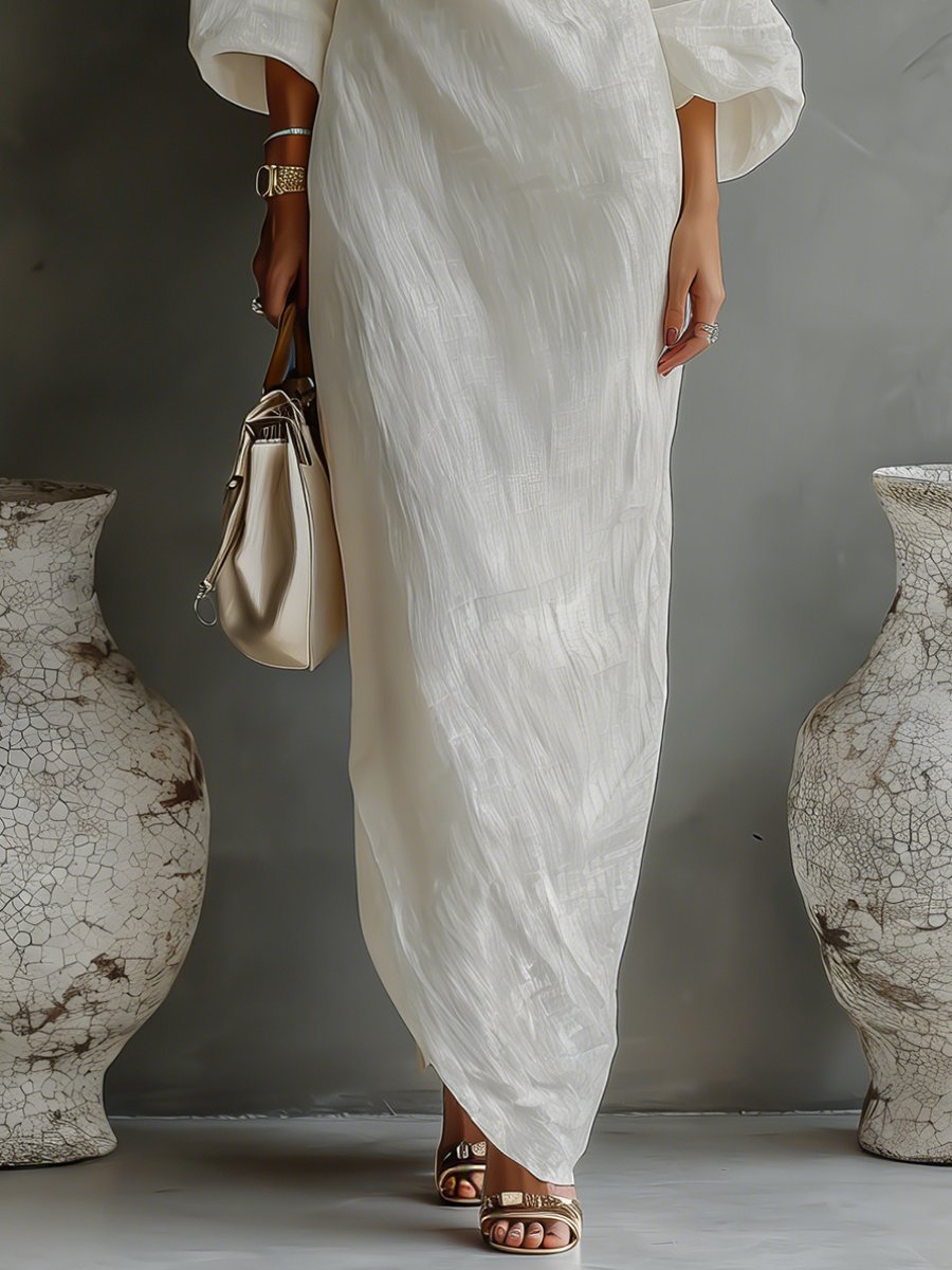 Maxi Kleid Damen | One-Shoulder mit Ballonärmel