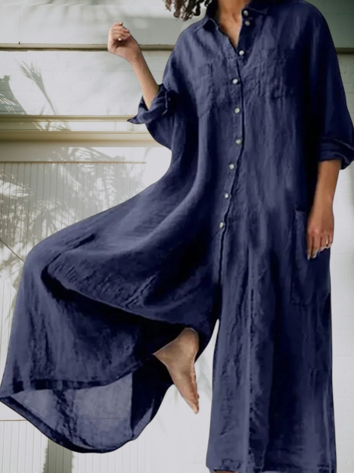 Lene | Eleganter Damen Jumpsuit aus hochwertigem, atmungsaktivem Material, lange Ärmel, lange Beine, zeitlos und vielseitig | Dunkelblau