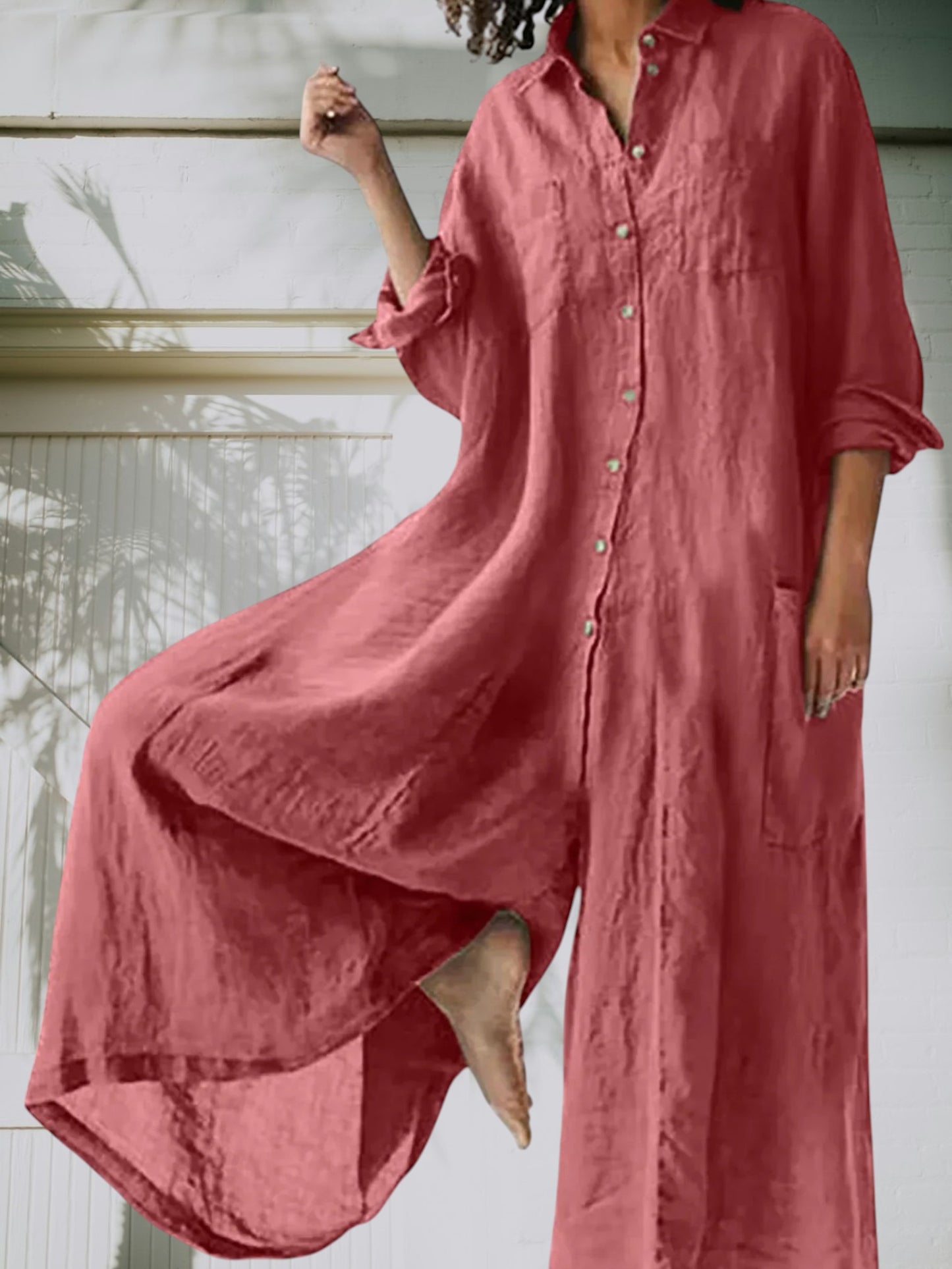 Lene | Eleganter Damen Jumpsuit aus hochwertigem, atmungsaktivem Material, lange Ärmel, lange Beine, zeitlos und vielseitig | Rosa