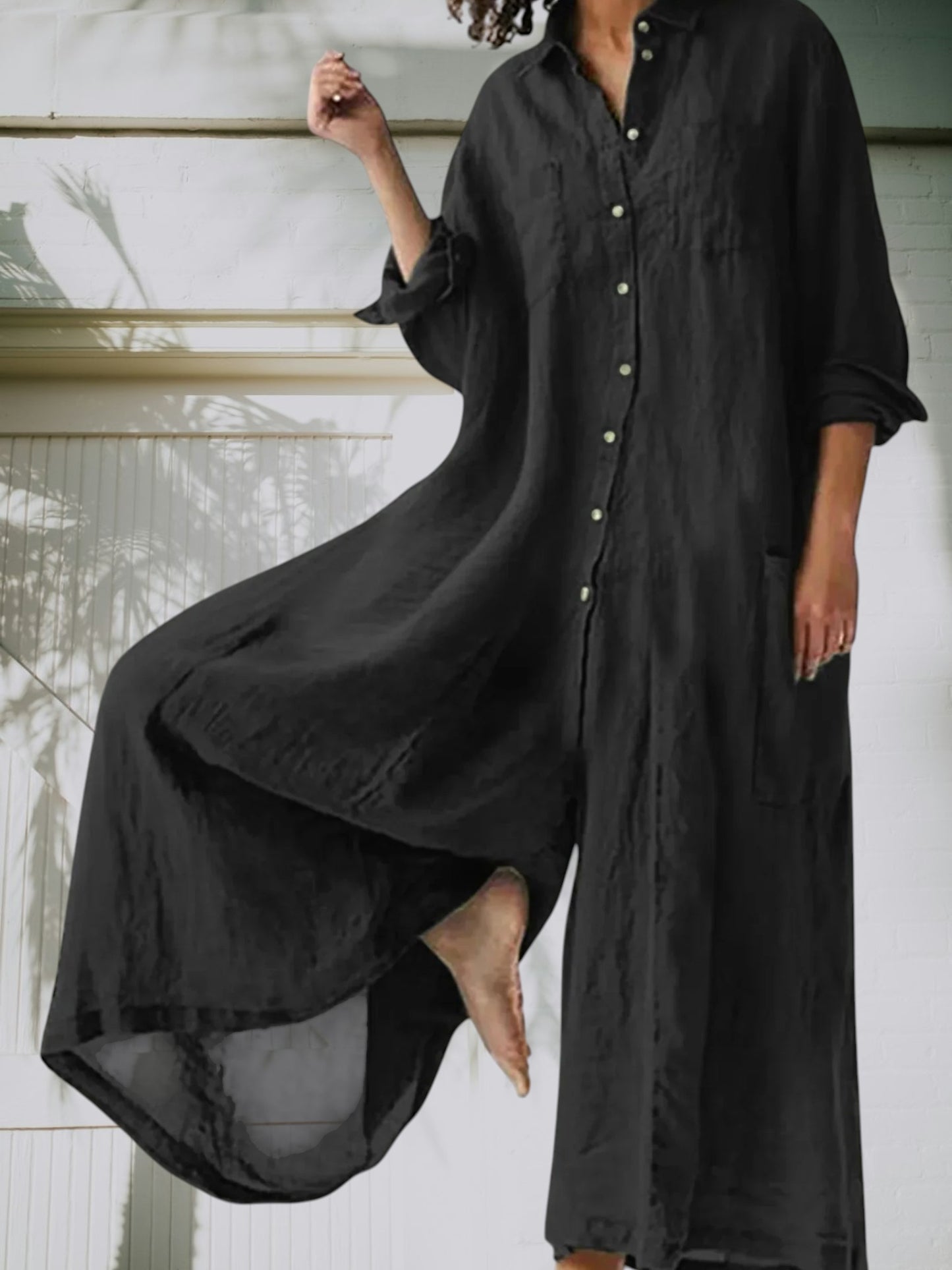 Lene | Eleganter Damen Jumpsuit aus hochwertigem, atmungsaktivem Material, lange Ärmel, lange Beine, zeitlos und vielseitig | Schwarz