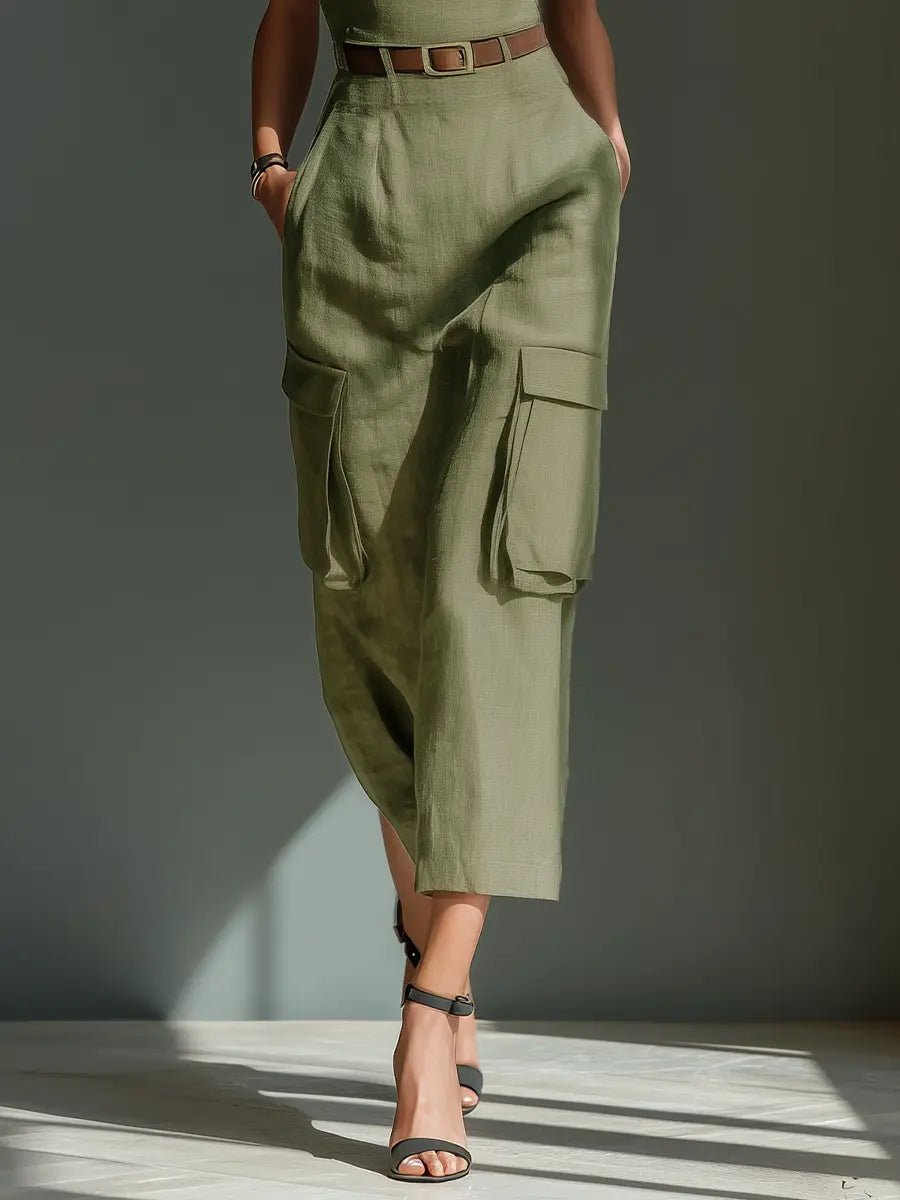 Midi Kleid Damen | Cargo-Stil mit Gürtel & Taschen