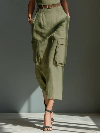 Midi Kleid Damen | Cargo-Stil mit Gürtel & Taschen