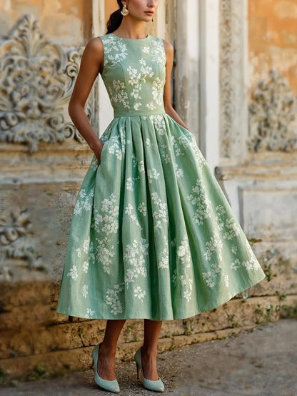 Midi Kleid Damen | Blumenmuster & Ausgestellter Rock