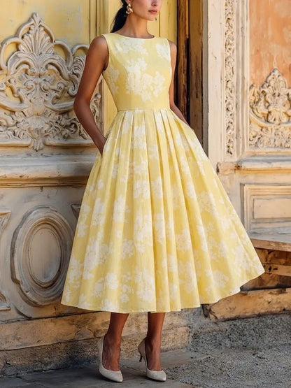 Midi Kleid Damen | Blumenmuster & Ausgestellter Rock