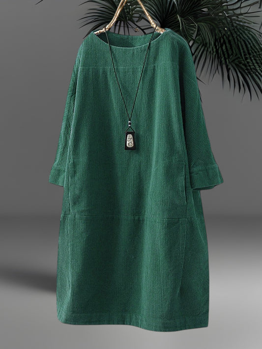 Liisa | Elegantes Frühlingskleid für Damen aus Tencel Atmungsaktiv, Schmeichelhafter Schnitt, Mit kurzen Ärmeln | Grun