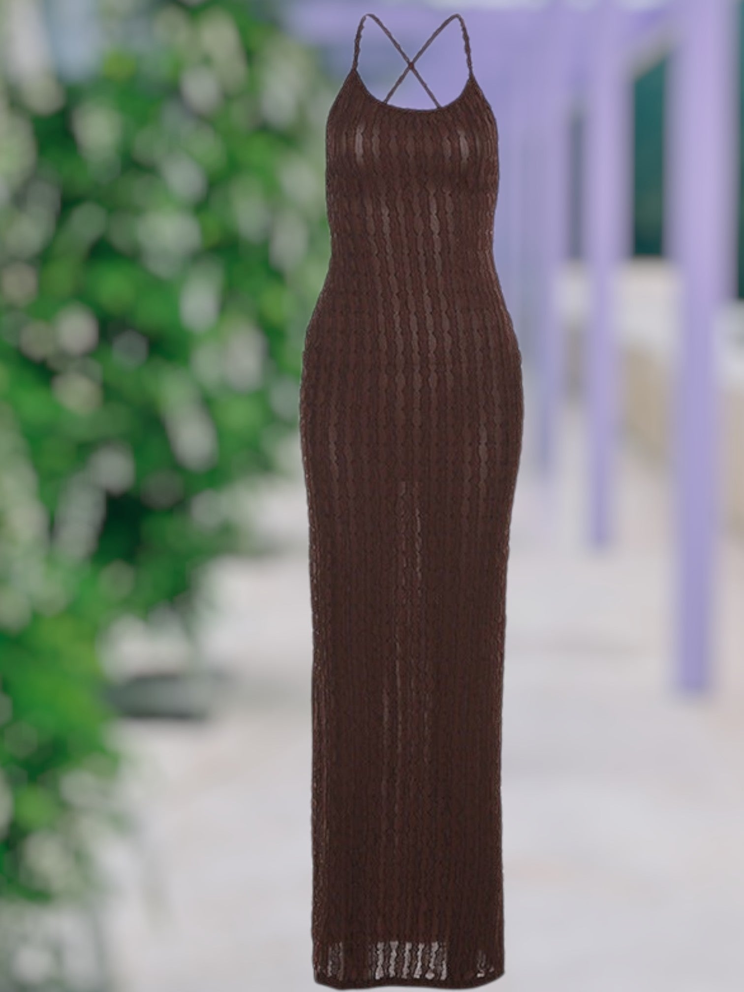 Liora | Elegantes Maxikleid Sommer mit Spitzenakzenten und Rückenausschnitt für Damen | Braun 2