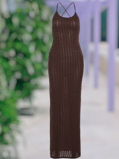 Liora | Elegantes Maxikleid Sommer mit Spitzenakzenten und Rückenausschnitt für Damen | Braun 2