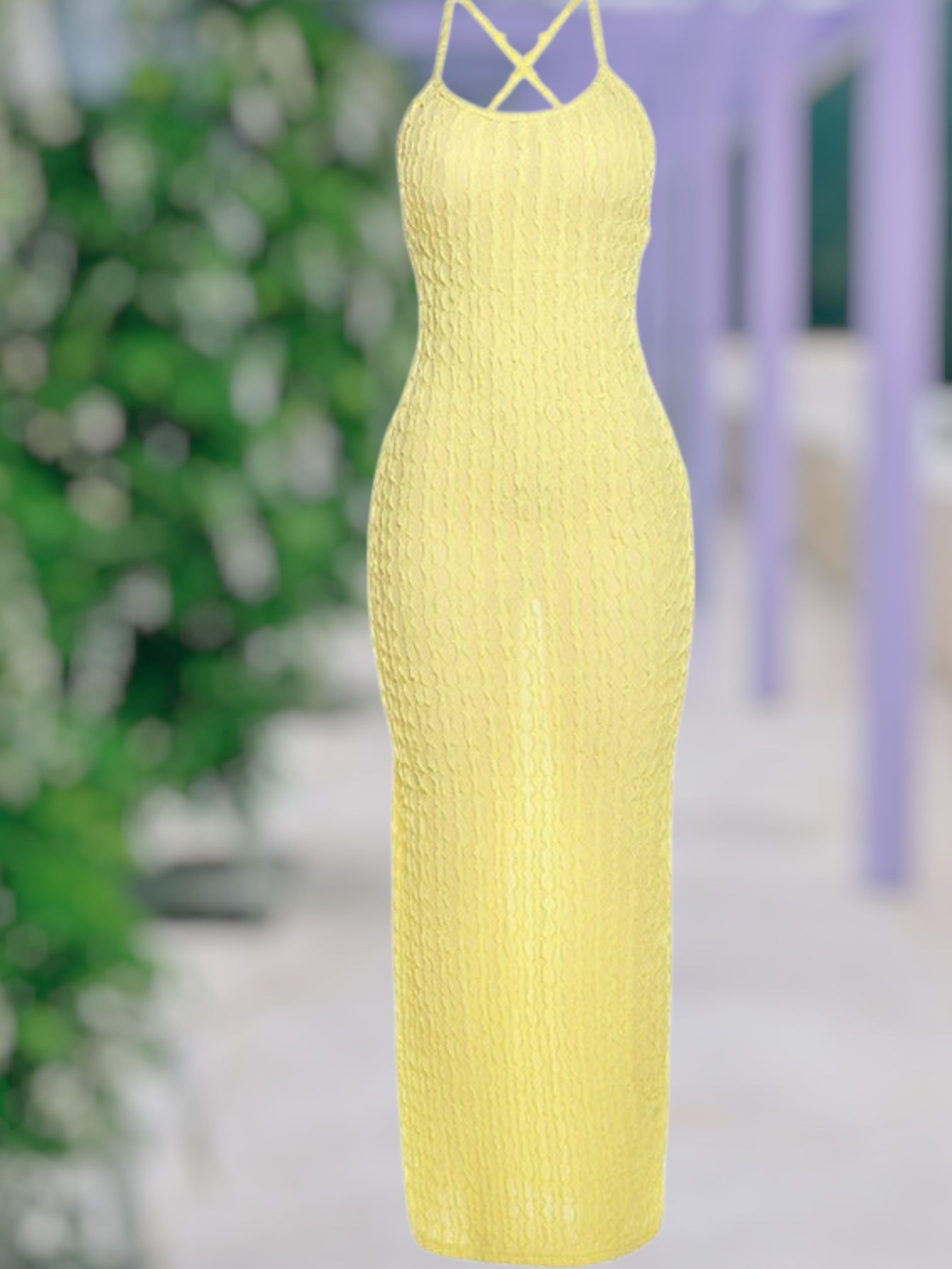 Liora | Elegantes Maxikleid Sommer mit Spitzenakzenten und Rückenausschnitt für Damen | Gelb