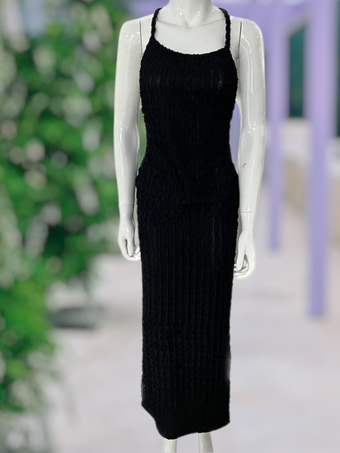 Liora | Elegantes Maxikleid Sommer mit Spitzenakzenten und Rückenausschnitt für Damen | Schwarz