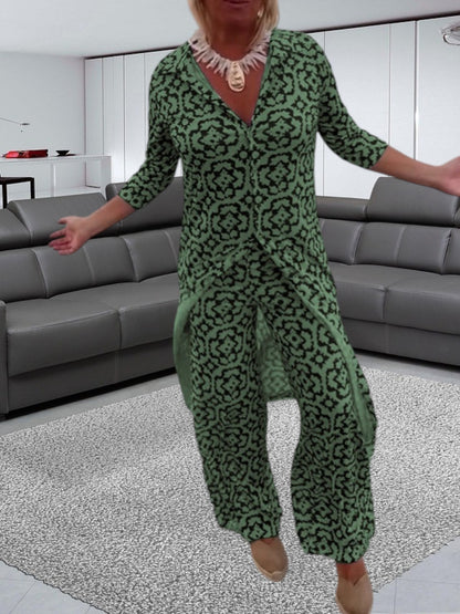 Liva | Vintage Twin Set Damen mit luftiger Bluse und Knopfverschluss für Frühling und Sommer | Grun