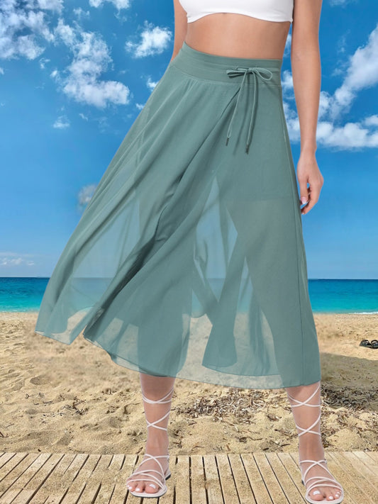 Livan | Eleganter Hoch Taillierter Midirock aus Nachhaltigem Material im 2-in-1 Design | Türkis