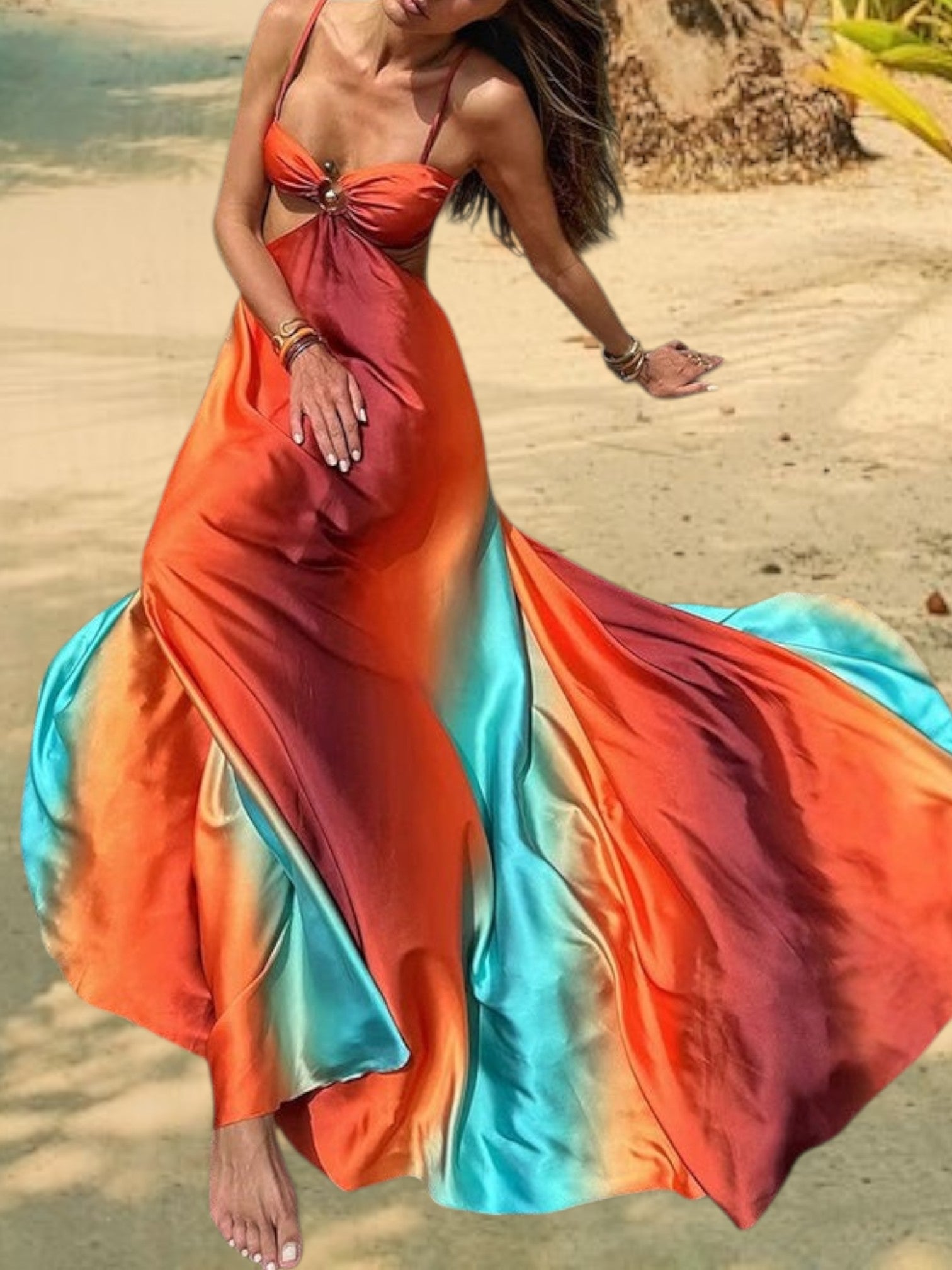 Livia | Elegantes Maxikleid mit Karodruck für Sommer und festliche Anlässe | Orange 6